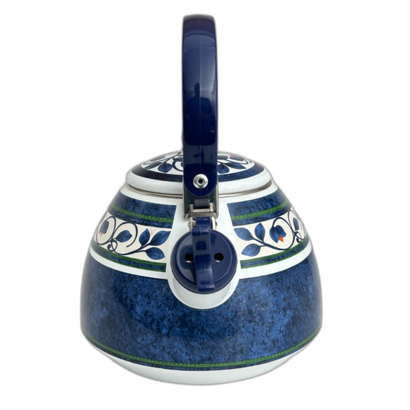 Pfaltzgraff Enamel Tea Kettle Blue/Green/White Stripe & Floral Orleans Pattern - Picture 2 of 9